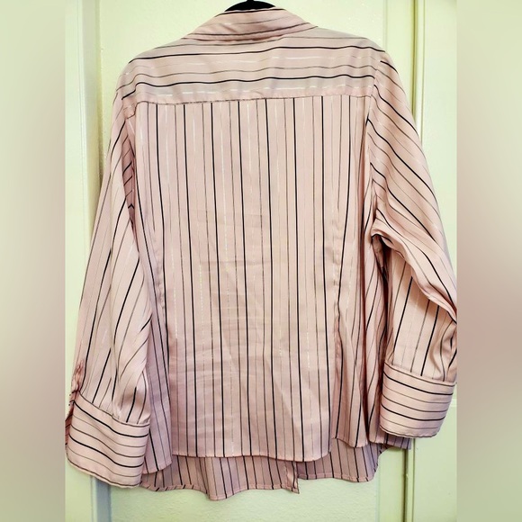 Pink Button Down with Large Black Buttons - Pinstriped Black/Silver/Grey - Picture 2 of 3